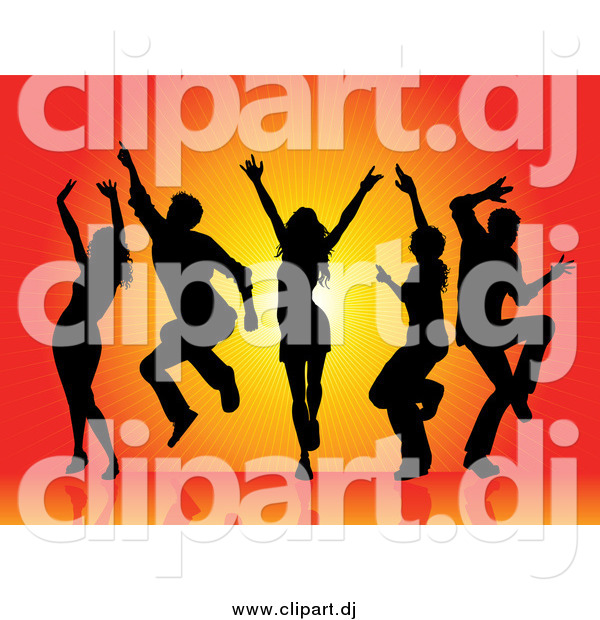 Vector Clipart of Silhouetted Dancers over a Burst