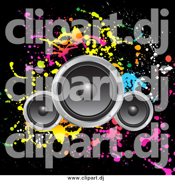 Vector Clipart of Speakers over a Black Background with Colorful Splatters