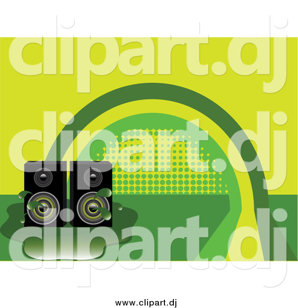 Vector Clipart of Stereo Speakers in a Puddle over a Green and Yellow Rainbow Background