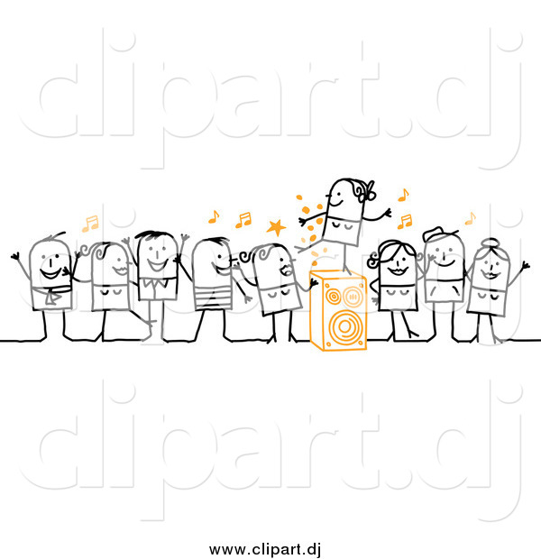 Vector Clipart of Stick People at a Dance Party