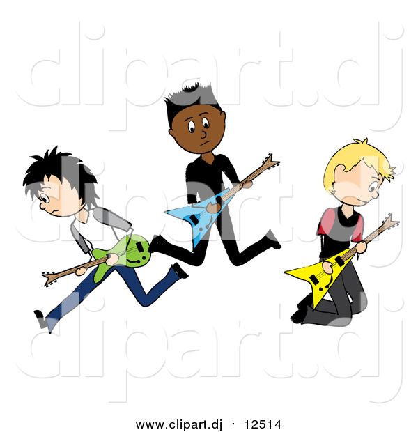 Vector Clipart of Three Male Guitarists in a Rock Band
