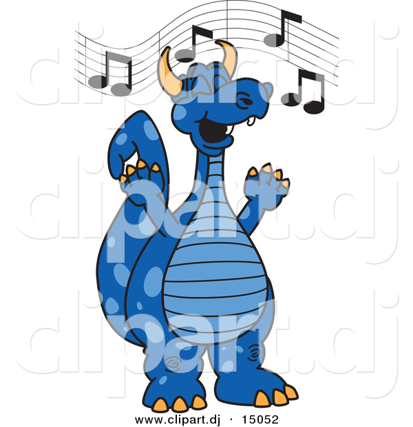 Vector of a Cartoon Blue Dragon School Singing