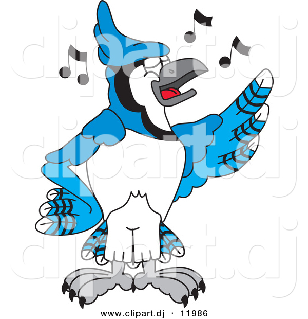 Vector of a Cartoon Blue Jay School Singing