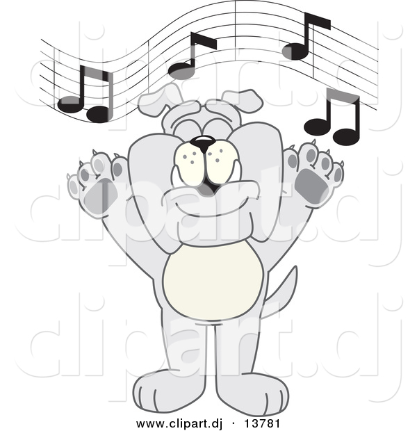 Vector of a Cartoon Bulldog Singing in Music Class
