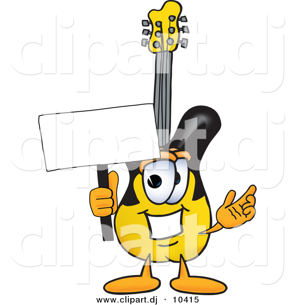 Vector of a Cartoon Guitar Holding a Blank Sign