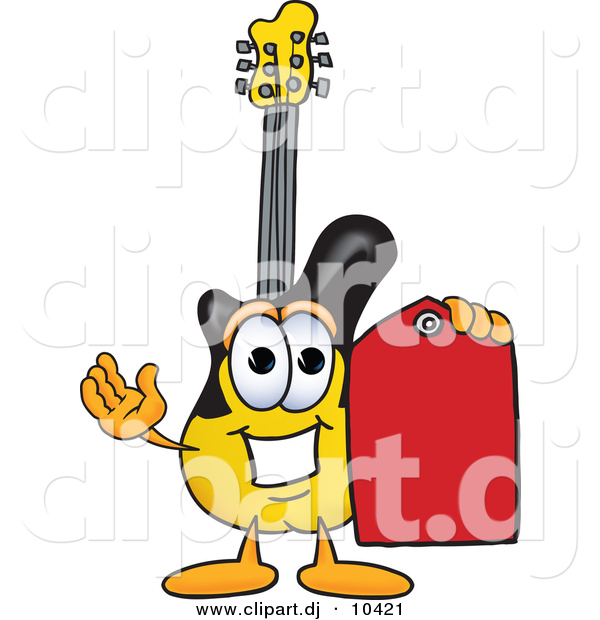 Vector of a Cartoon Guitar Holding a Red Sales Price Tag