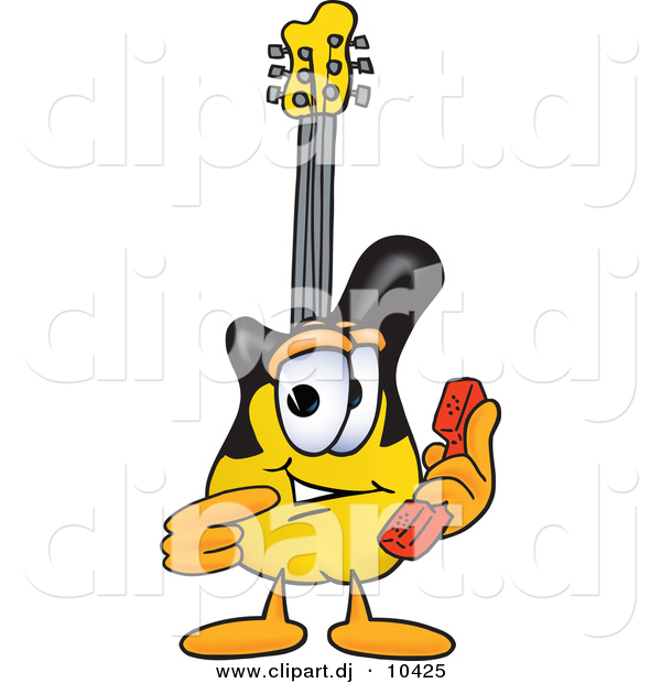 Vector of a Cartoon Guitar Holding a Telephone