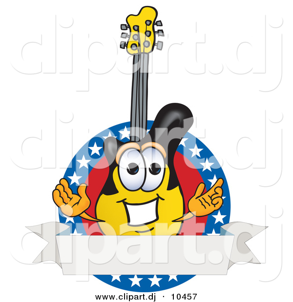 Vector of a Cartoon Guitar Logo with Stars and a Blank Label