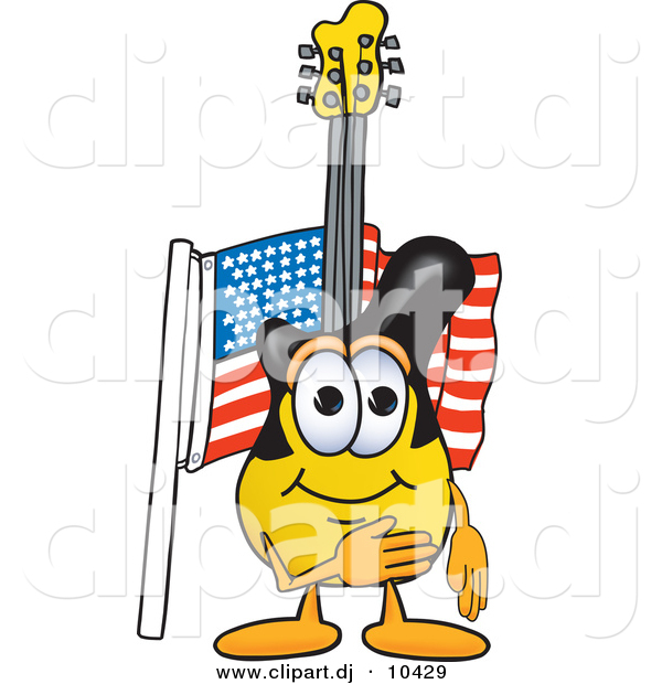 Vector of a Cartoon Guitar Pledging Allegiance to an American Flag
