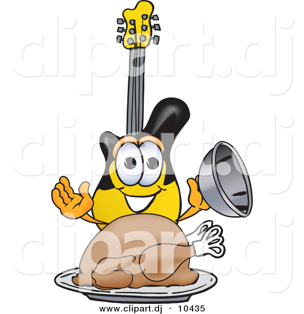 Vector of a Cartoon Guitar Serving a Thanksgiving Turkey on a Platter