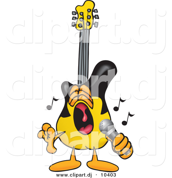 Vector of a Cartoon Guitar Singing Loud into a Microphone