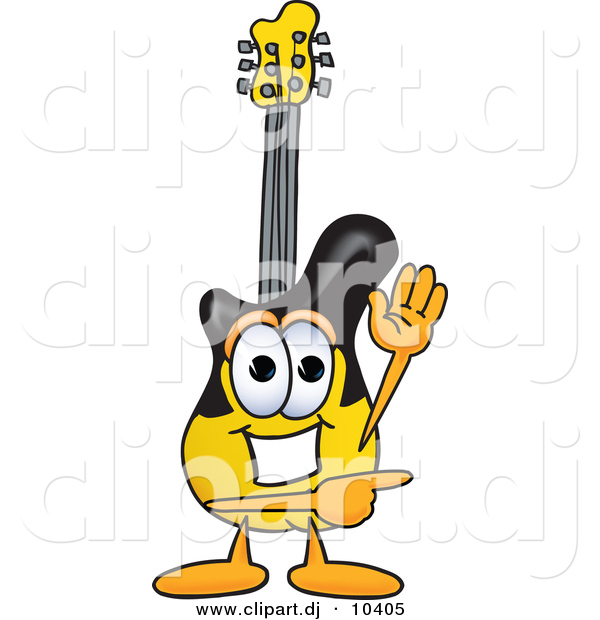 Vector of a Cartoon Guitar Waving and Pointing