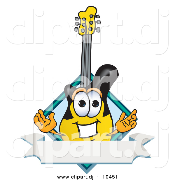 Vector of a Cartoon Guitar with a Blank Label Banner
