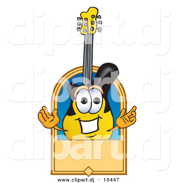 Vector of a Cartoon Guitar with a Blank Tan Label
