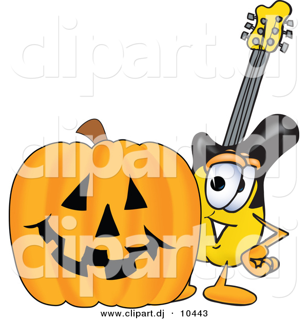 Vector of a Cartoon Guitar with a Carved Halloween Pumpkin