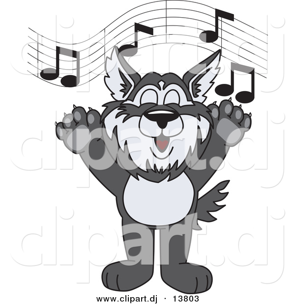 Vector of a Cartoon Husky School Singing