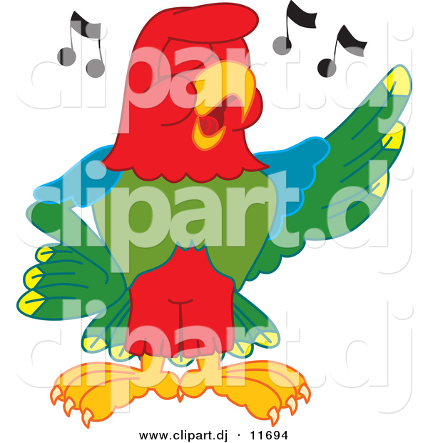Vector of a Cartoon Macaw Parrot Singing