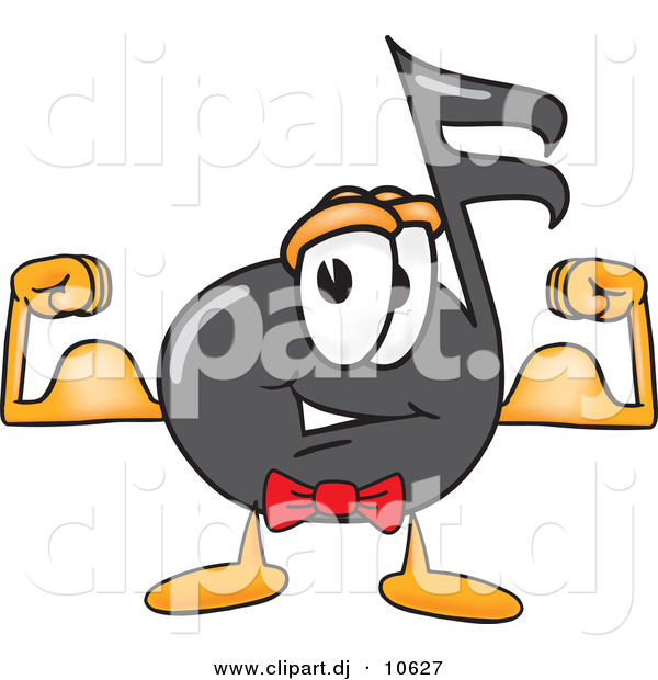 Vector of a Cartoon Music Note Flexing His Arm Muscles