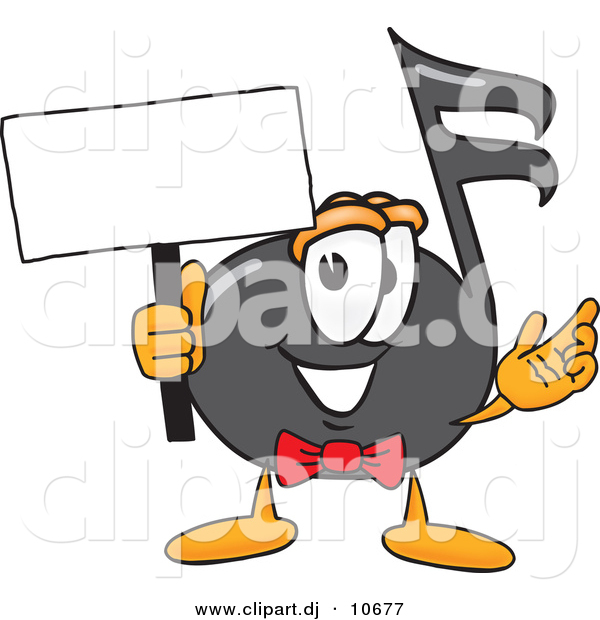 Vector of a Cartoon Music Note Holding a Blank Sign