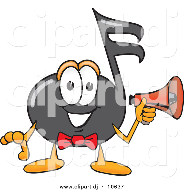 Vector of a Cartoon Music Note Holding a Megaphone