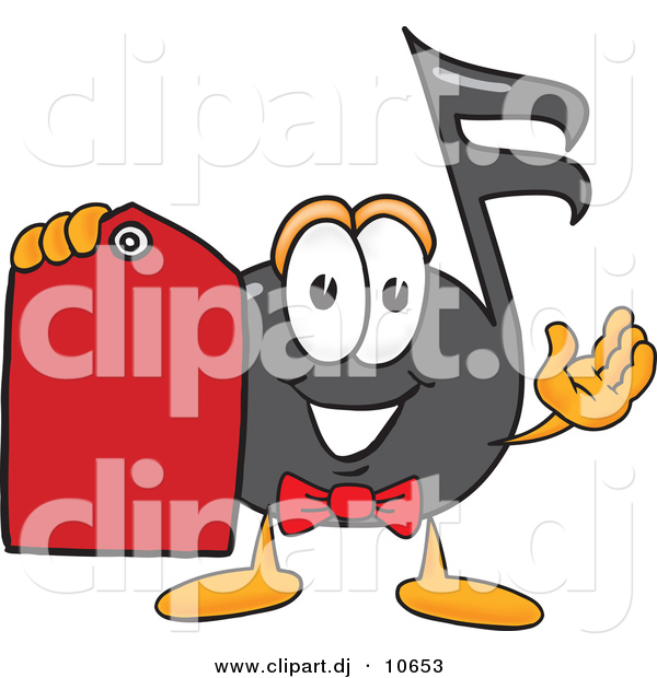 Vector of a Cartoon Music Note Holding a Red Sales Price Tag