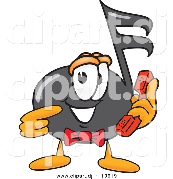 Vector of a Cartoon Music Note Holding a Telephone