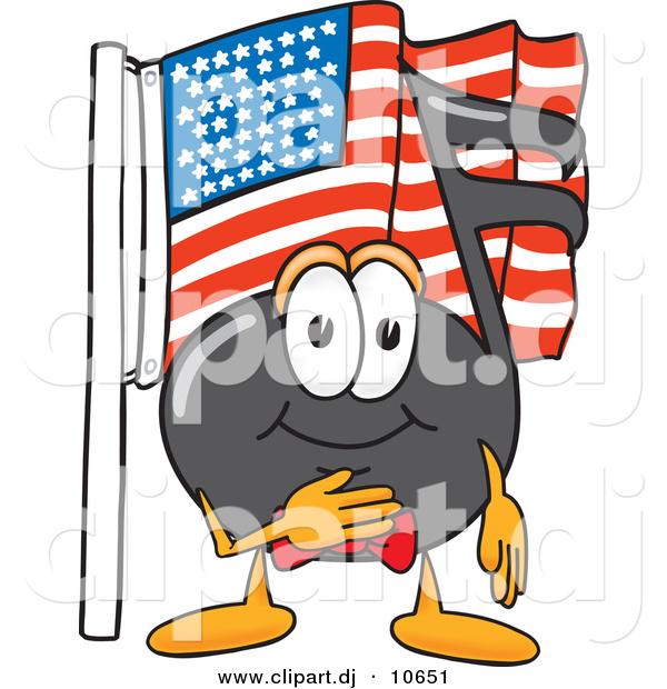 Vector of a Cartoon Music Note Pledging Allegiance to an American Flag