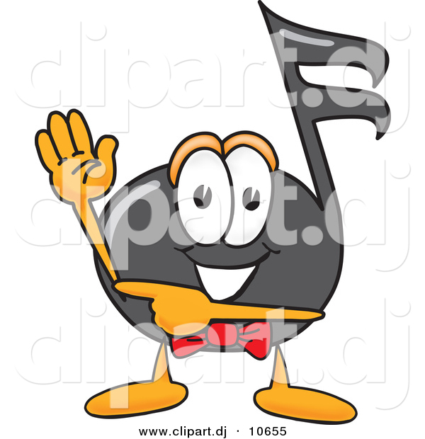 Vector of a Cartoon Music Note Waving and Pointing