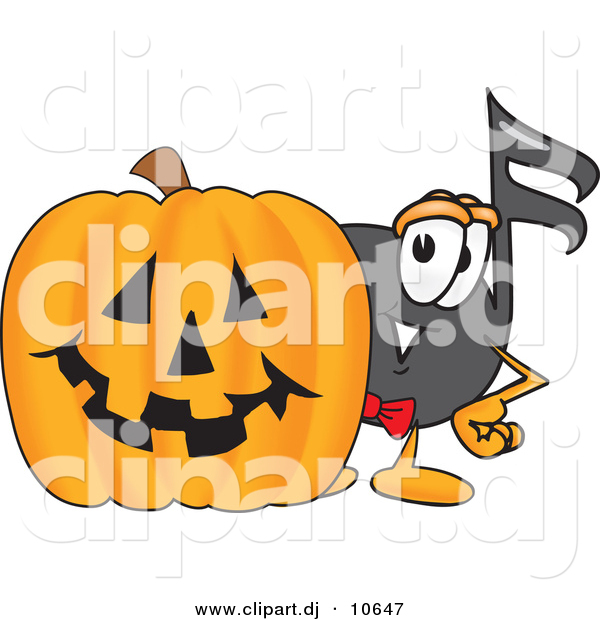 Vector of a Cartoon Music Note with a Carved Halloween Pumpkin