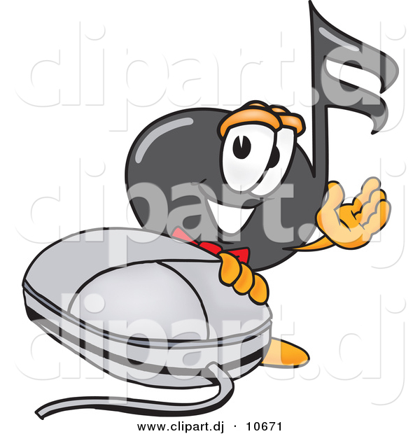 Vector of a Cartoon Music Note with a Computer Mouse