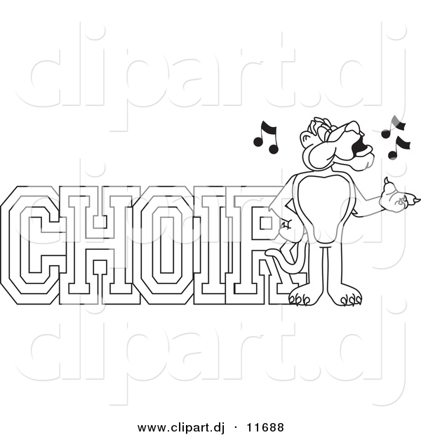 Vector of a Cartoon Panther with Choir Text - Coloring Page Outline