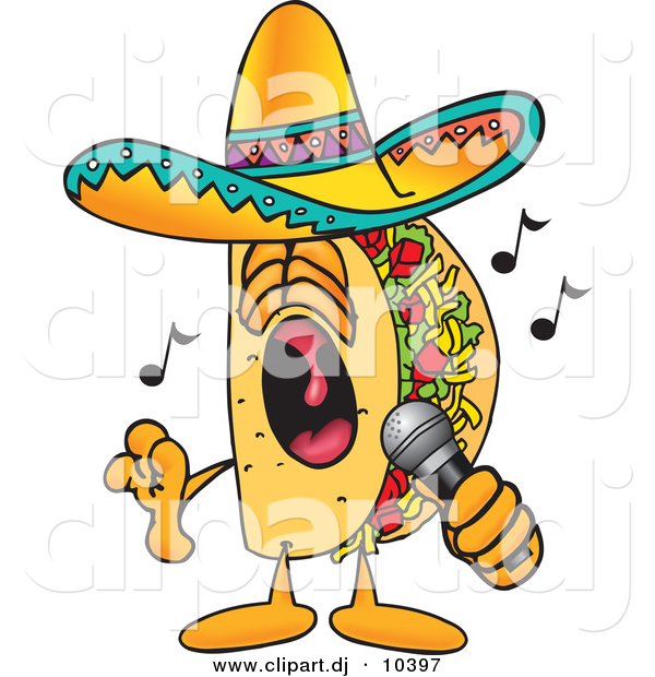 Vector of a Cartoon Taco Singing Loud into a Microphone