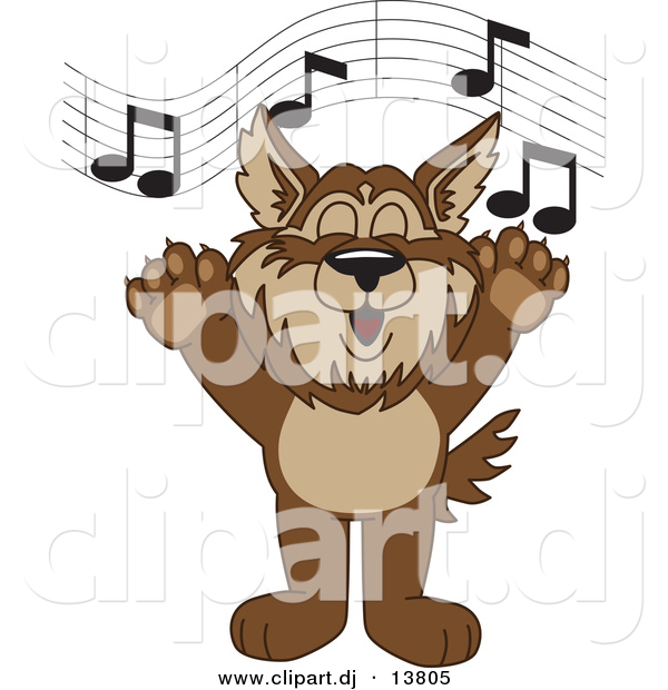 Vector of a Cartoon Wolf School Singing