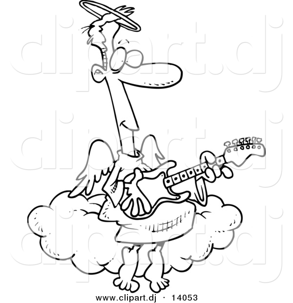 Vector of Cartoon Angel Man Playing a Guitar - Coloring Page Outline