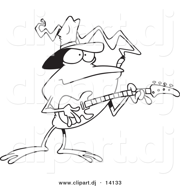 Vector of Cartoon Bass Guitarist Frog - Coloring Page Outline