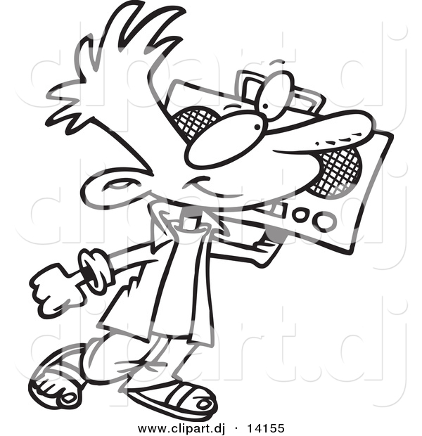 Vector of Cartoon Boy Carrying a Boom Box - Coloring Page Outline