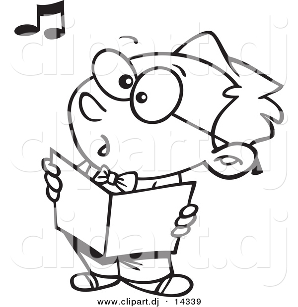 Vector of Cartoon Boy Singing in Choir - Coloring Page Outline