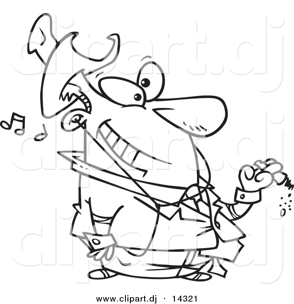 Vector of Cartoon Businessman Smoking a Cigar and Listening to Music - Coloring Page Outline