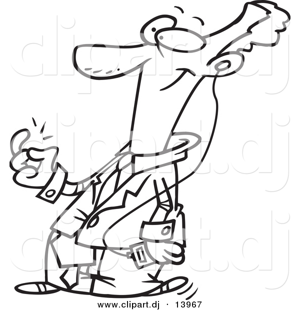 Vector of Cartoon Businessman Snapping His Fingers and Listening to Music - Coloring Page Outline