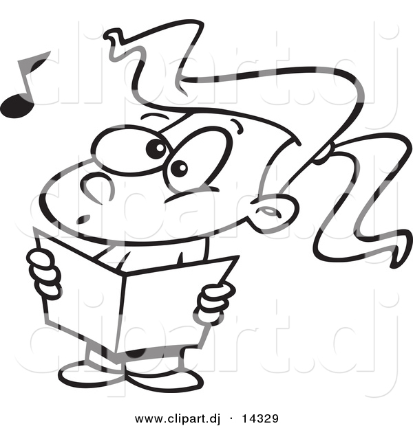 Vector of Cartoon Choir Girl Singing - Coloring Page Outline