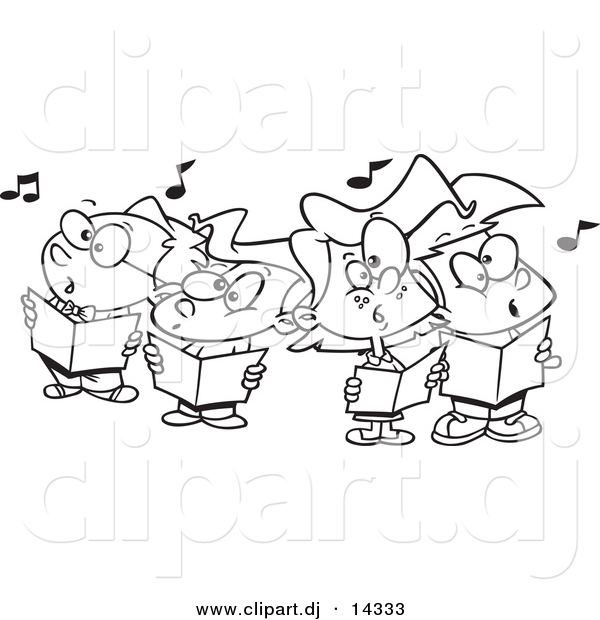 Vector of Cartoon Choir Kids Singing - Coloring Page Outline