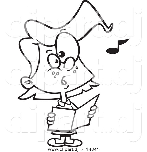 Vector of Cartoon Chorus Girl Singing - Coloring Page Outline