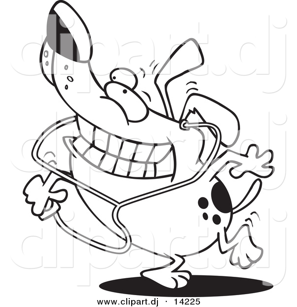 Vector of Cartoon Dog Listening to an Mp3 Player - Coloring Page Outline