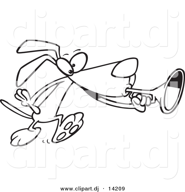 Vector of Cartoon Dog Playing a Horn - Coloring Page Outline