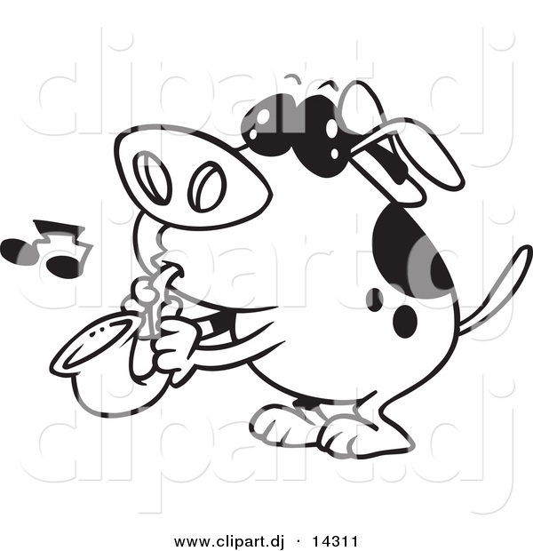 Vector of Cartoon Dog Playing a Saxophone - Coloring Page Outline