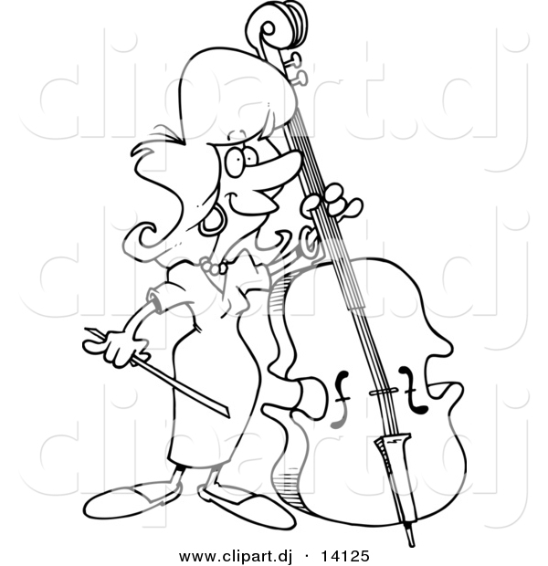 Vector of Cartoon Female Bass Player - Coloring Page Outline