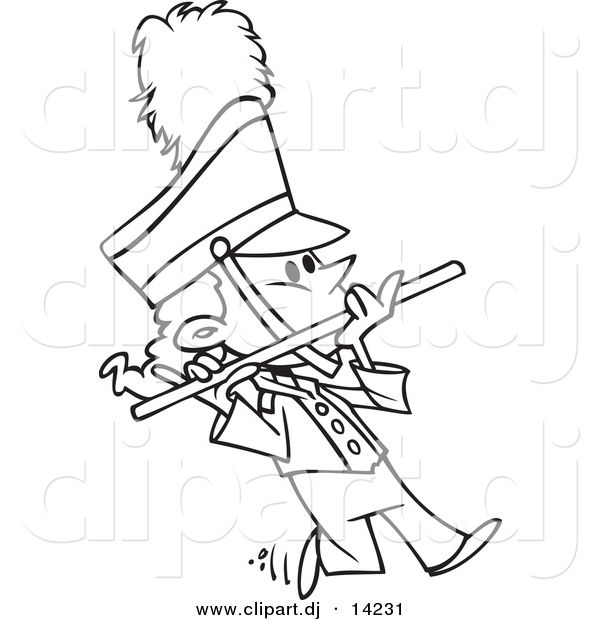 Vector of Cartoon Flutist in a Marching Band - Coloring Page Outline