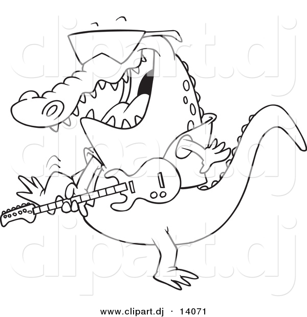 Vector of Cartoon Gator Guitarist - Coloring Page Outline