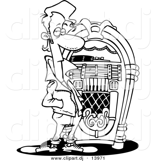 Vector of Cartoon Greaser by a Juke Box - Coloring Page Outline