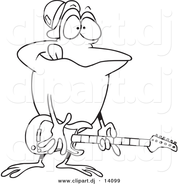 Vector of Cartoon Guitarist Frog - Coloring Page Outline
